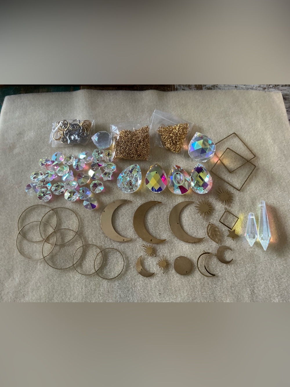Iridescent Crystal Drops and Gold Moon Sun catcher kit!